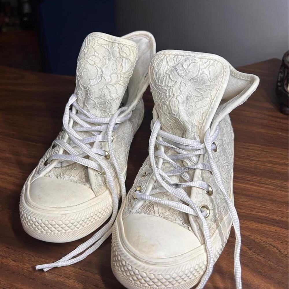 Converse All Star White Lace Overlay High Top Sneakers | Women's Size 7